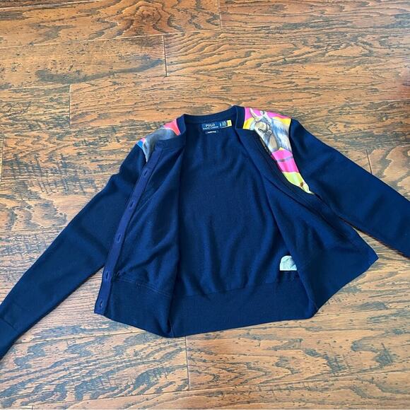 Polo Ralph Lauren Equestrian Themed Buttoned Wool & Silk Cardigan in Navy Small - Picture 7 of 16